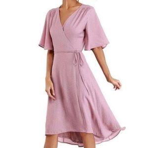 Lulus Farah Mauve Print Midi Wrap Dress Medium